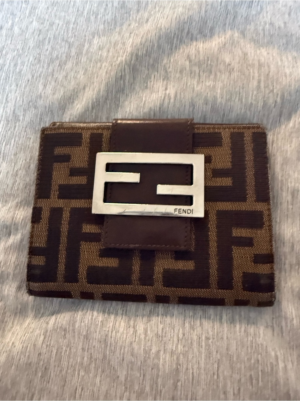 Fendi Brown Zucca Logo Canvas Wallet with Silver Buckle